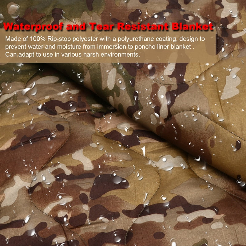 Tactical Army Poncho Liner Camouflage Water Repellent Woobie Quilted Blanket Suitable for Camping, Shooting, Hunting-6