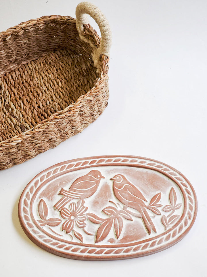 Bread Warmer & Basket Gift Set with Tea Towel - Lovebird Oval