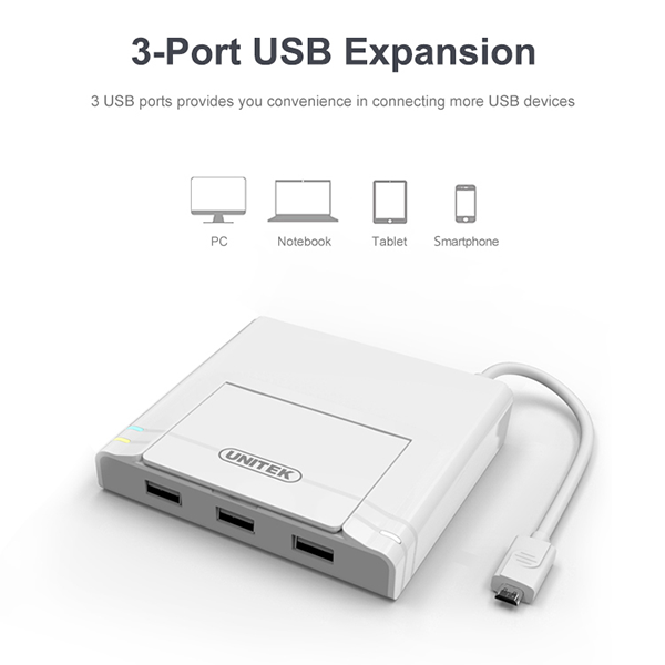 Android & Windows Tablet USB2.0 3-Port + Fast Ethernet OTG Dock - Micro USB - Deal Changer