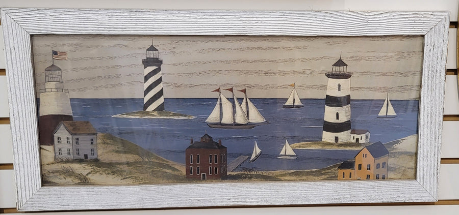 Rustic Wooden Framed Print Lighthouse Sailboat - Chris Palmer - Deal Changer