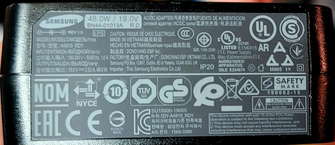Samsung 48W Genuine TV AC Adaptador de corriente Cargador 19V A4819_RDY