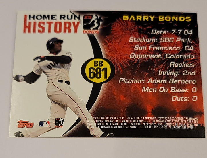Home Run History 25 Bonds 68 Barry Bonds 2006 Topps