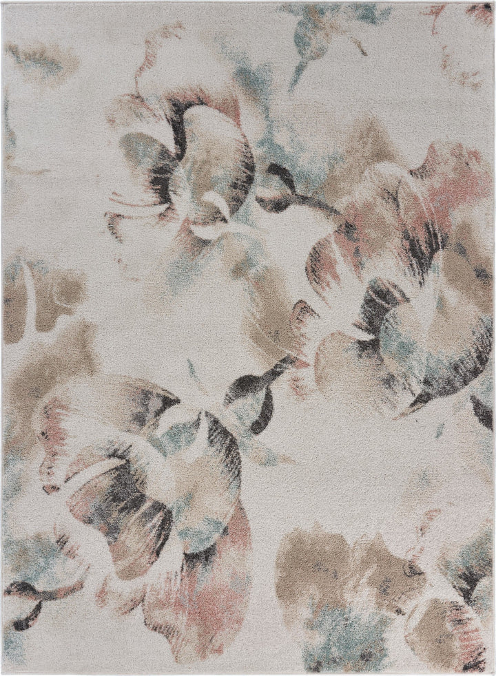 8’ x 10’ Ivory Soft Floral Artwork Area Rug