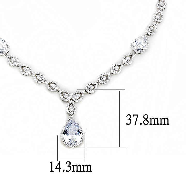 3W1427 - Rhodium Brass Jewelry Sets with AAA Grade CZ  in Clear