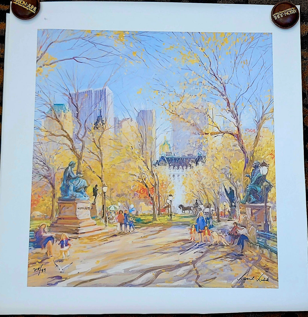 Kamil Kubrik - Central Park Literary Poets Walk II signed Lithograph NYC