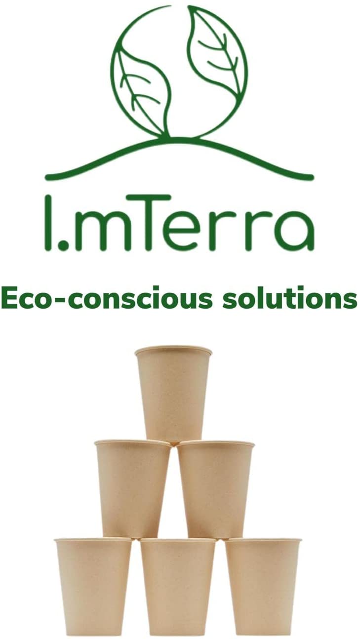 [150 unidades] Vasos desechables biodegradables de 9 oz de I.MTerra | Fibra natural ecológica | Tazas frías y calientes