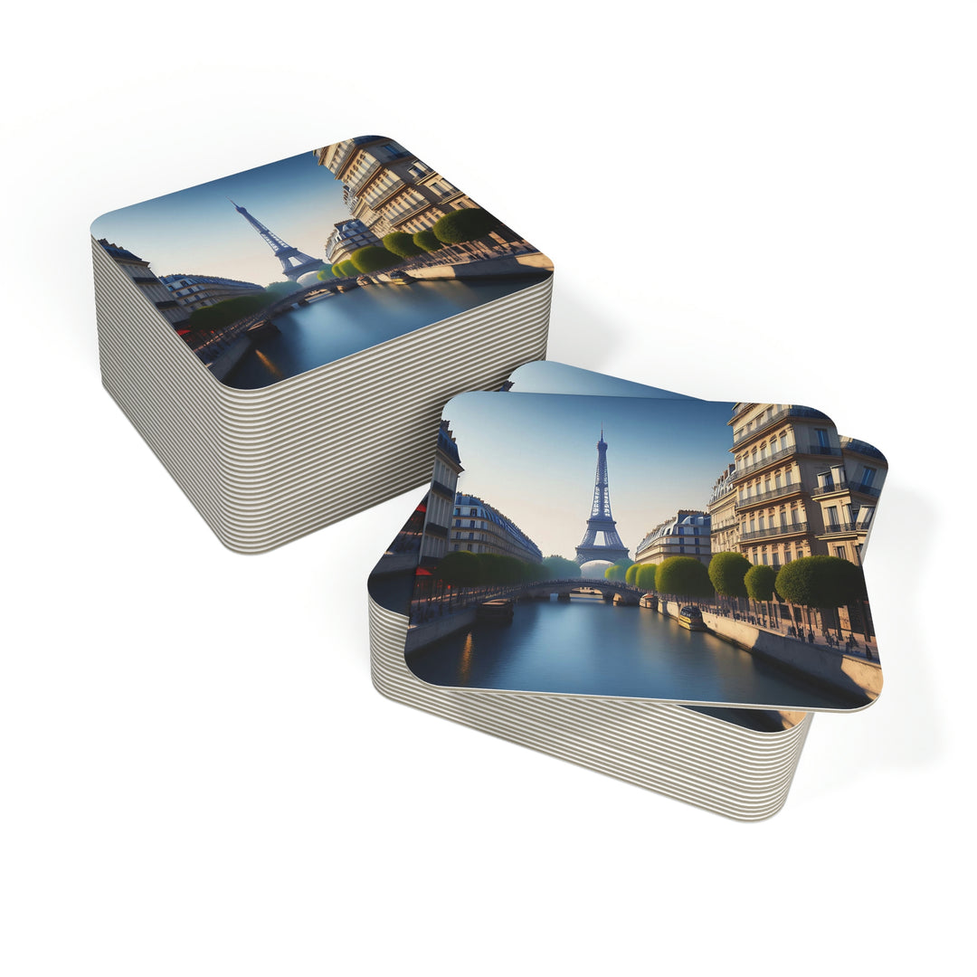 France Cityscape Waterfront Eiffel Tower Coasters (50, 100 pcs) | 8K High Res | Fine Art Home Decor