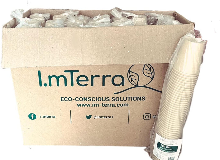 [960 unidades] Vasos desechables biodegradables de 9 oz Fibra natural ecológica | Tazas frías y calientes