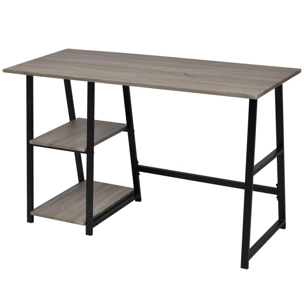 vidaXL Desk with 2 Shelves Gray and Oak