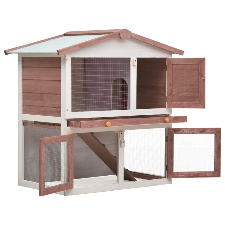 vidaXL Solid Pinewood Outdoor Rabbit Hutch 3-Door Bunny Pet House Multi Colors