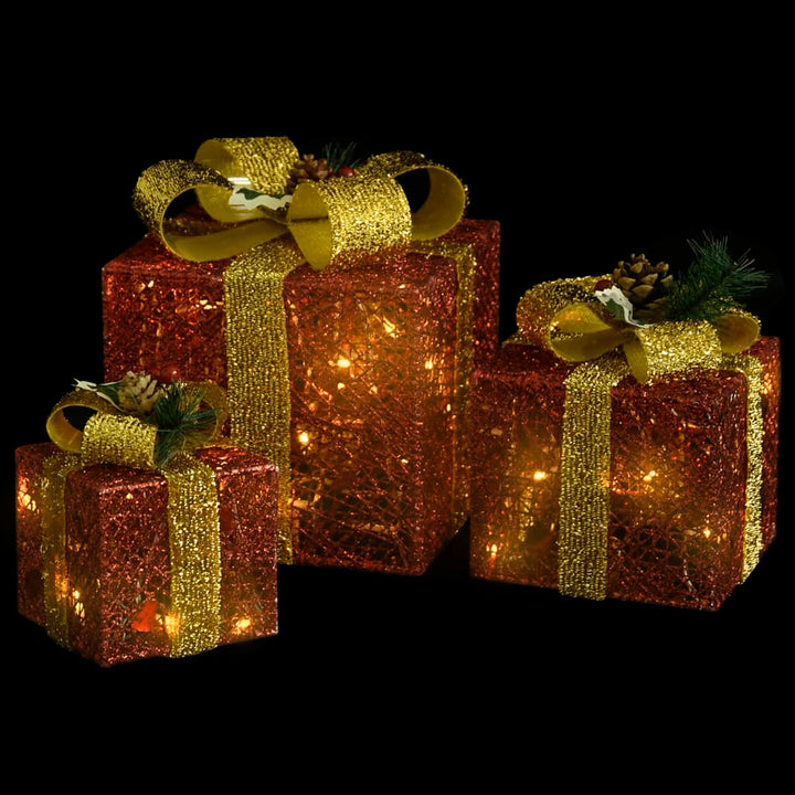 3x Decorative Christmas Gift Boxes Outdoor Indoor Light-up Red/Silver