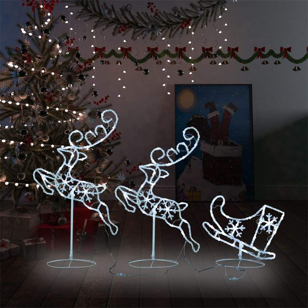 Acrylic Christmas Flying Reindeer & Sleigh Holiday Xmas Multi Colors