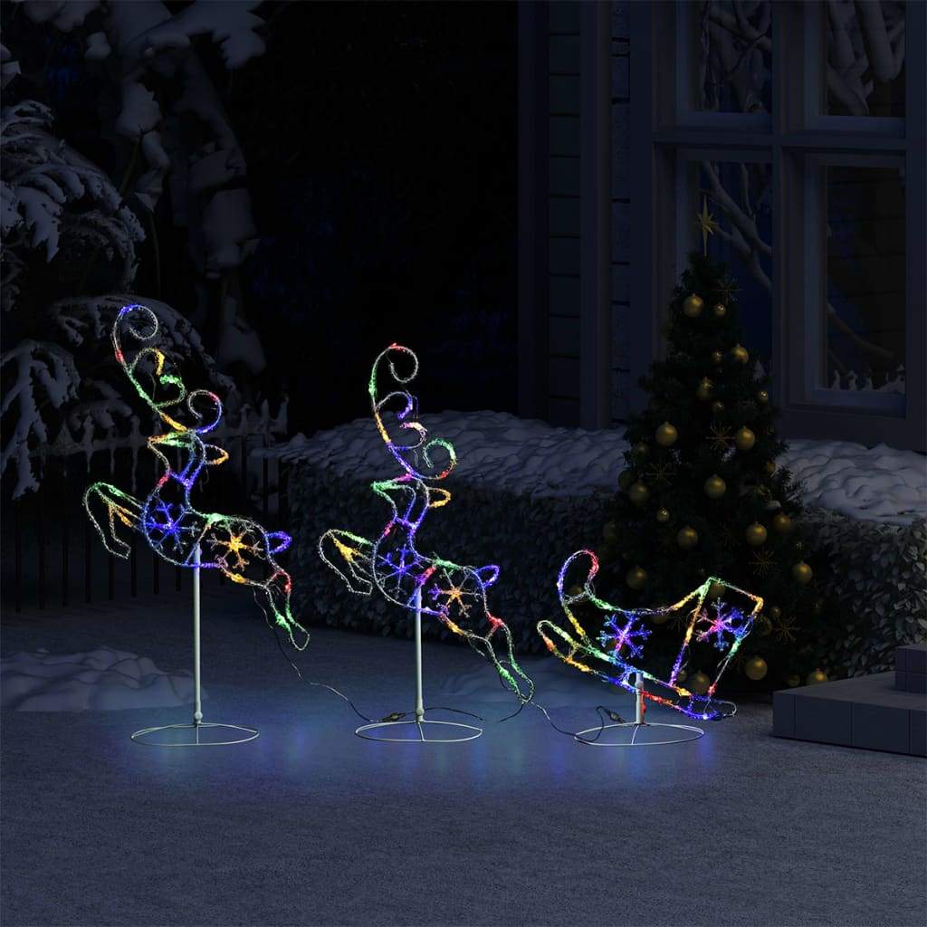 Acrylic Christmas Flying Reindeer & Sleigh Holiday Xmas Multi Colors