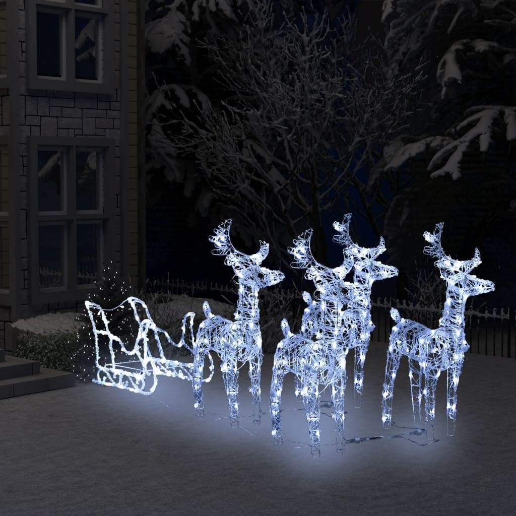 vidaXL 2/4x Reindeers & Sleigh Christmas Decoration 160 LEDs 51.2" Acrylic