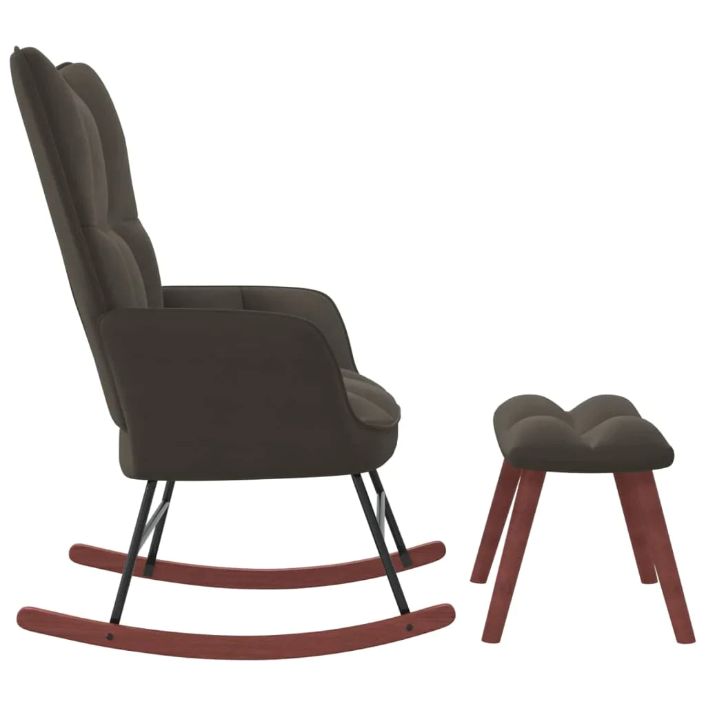 vidaXL Rocking Chair with a Stool Dark Gray Velvet
