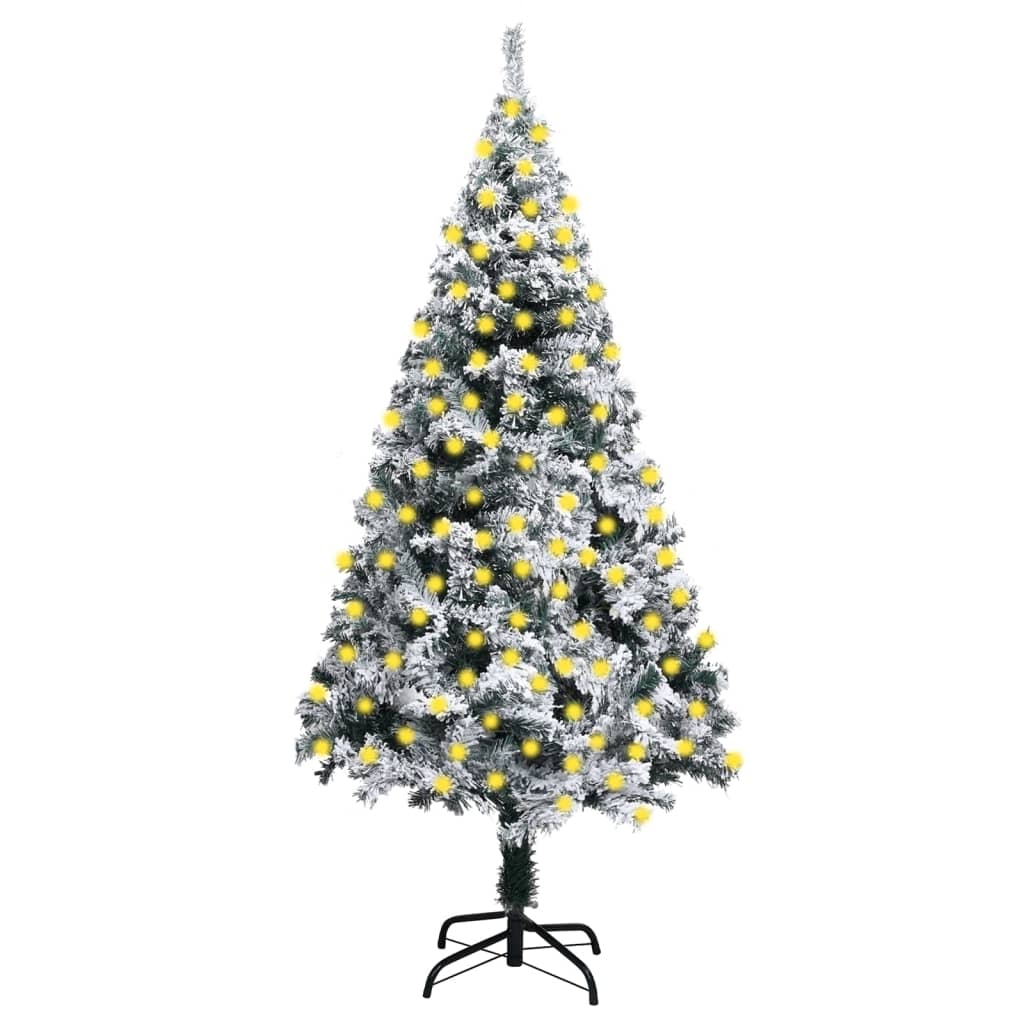Artificial Christmas Tree with LEDs & Flocked Snow Green Xmas Multi Sizes