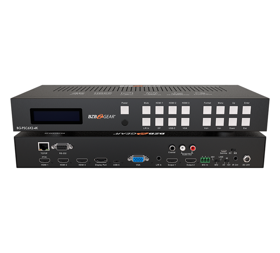 6X2 4K UHD Conference Room Presentation Switcher Scaler w/HDMI/VGA/USB-C/DP & Audio