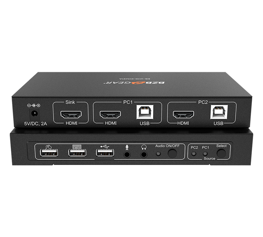 2X1 4K UHD KVM Switcher with USB2.0 Ports for Peripherals and Audio Support