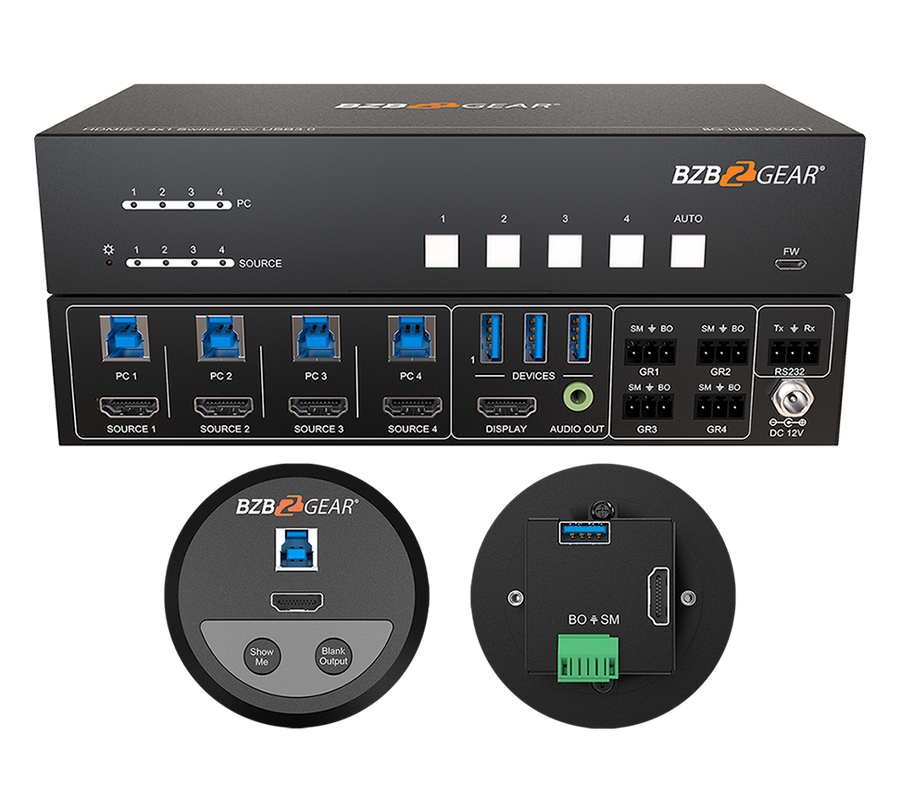 4-Port 4K UHD KVM and Conference Room Switcher with HDMI and USB3.0 Kit with 4 Table Grommets