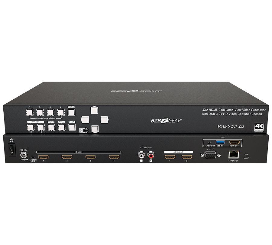 4X2 4K UHD Seamless Switcher, Scaler MultiViewer with Audio De-embedder and Built in USB Capture Card