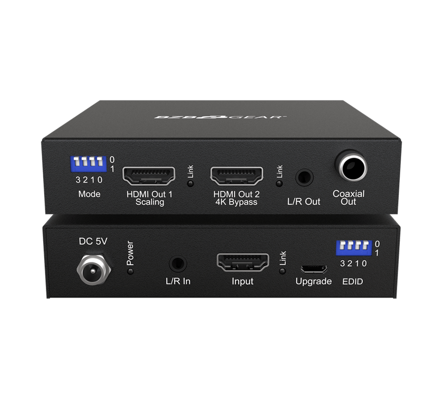 1X2 4K UHD HDMI Splitter/Scaler with Analog Audio Embedder & Digital Audio De-embedder