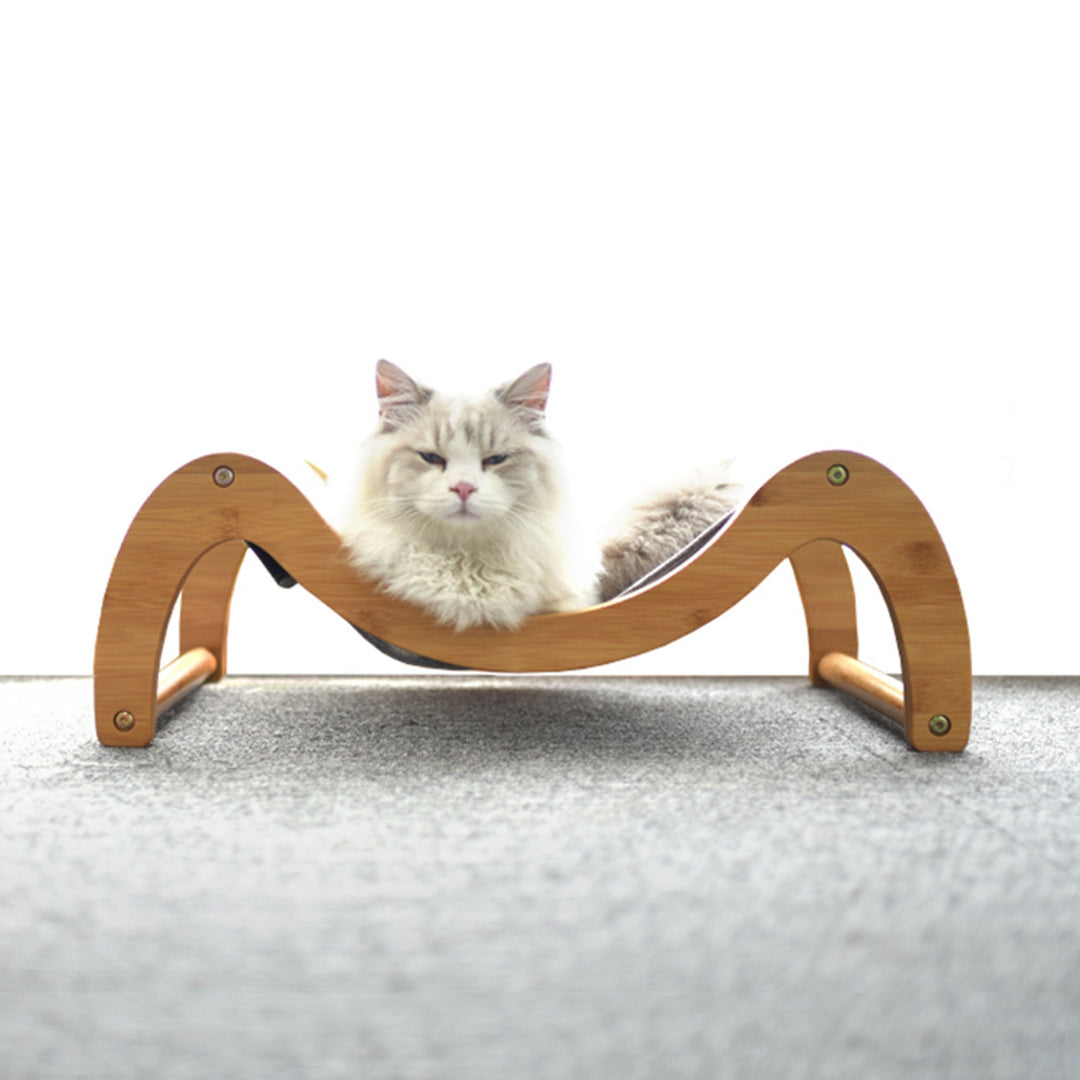 INSTACHEW Raunji Cat Hammock for Small to Medium Pets, Durable Flat Bed with Bamboo Wooden Frame, Mouldable Linen, and Breathable Mesh Mat for Kitten or Puppy