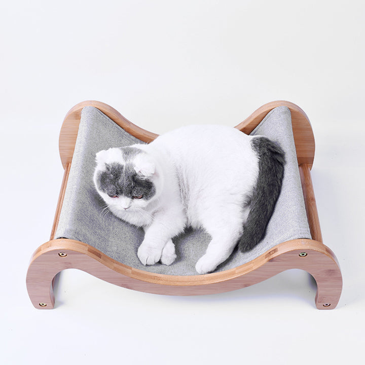 INSTACHEW Raunji Cat Hammock for Small to Medium Pets, Durable Flat Bed with Bamboo Wooden Frame, Mouldable Linen, and Breathable Mesh Mat for Kitten or Puppy