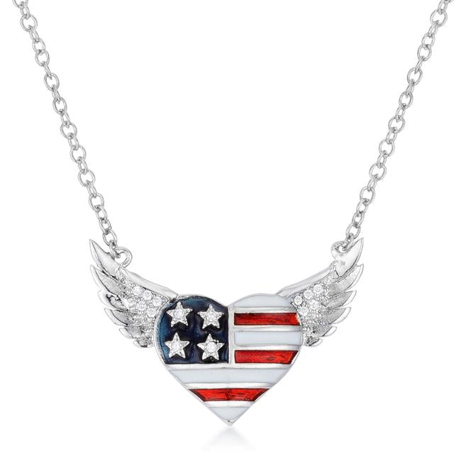 Hooray for the red white and blue! This colorful necklace has red white and blue enamel along with cubic zirconia accented stars to go with the