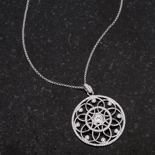 Rhodium Pendant Necklace with Interlocking Circles and CZ