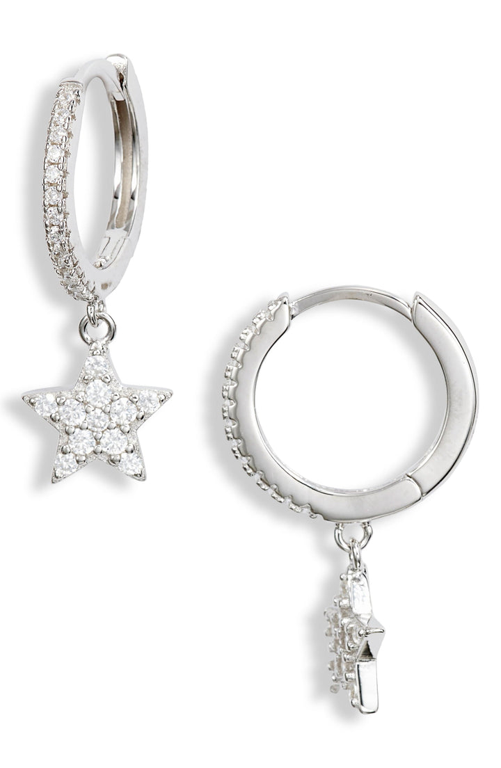 Pave Star Huggie Drop Earrings | More Colors Available
