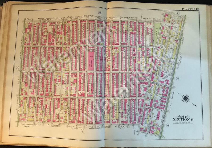 Vintage Antique Brooklyn Original Map 1908 Plate 19 Part Sections 6 Stuyvesant Throop Utica Ave+ - Deal Changer