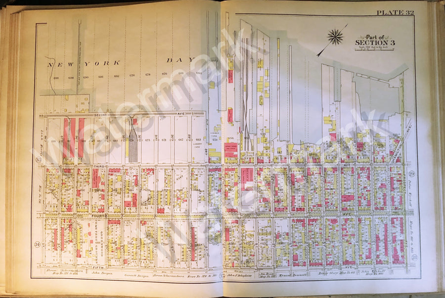 Map of Brooklyn Rare 1908 Antique Bay Ridge New York Bay Sec 3 2-5Ave 38th -17th - Deal Changer