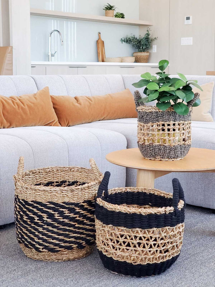 Ula Mesh Basket - Black Seagrass Jute Home Decor