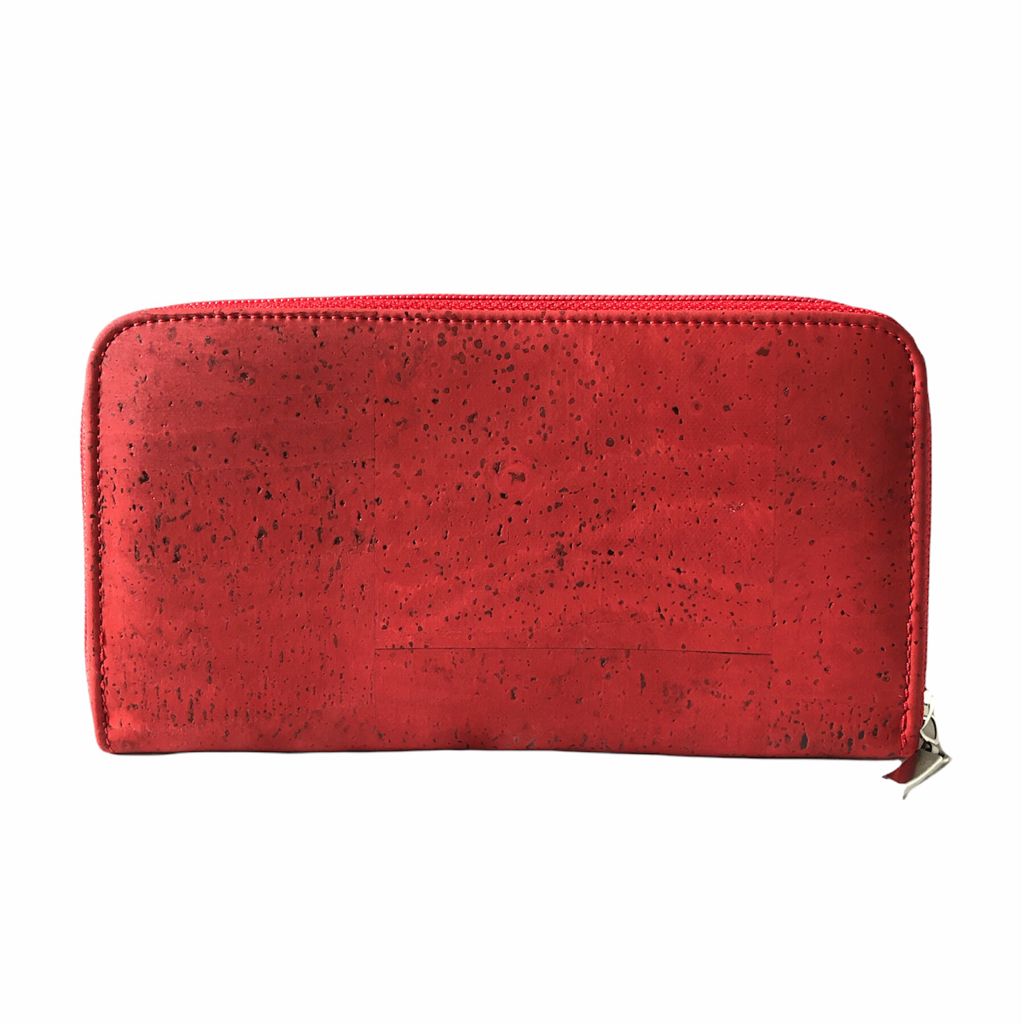 Cork Leather Vegan Zip Wallet for Women - Bordeaux