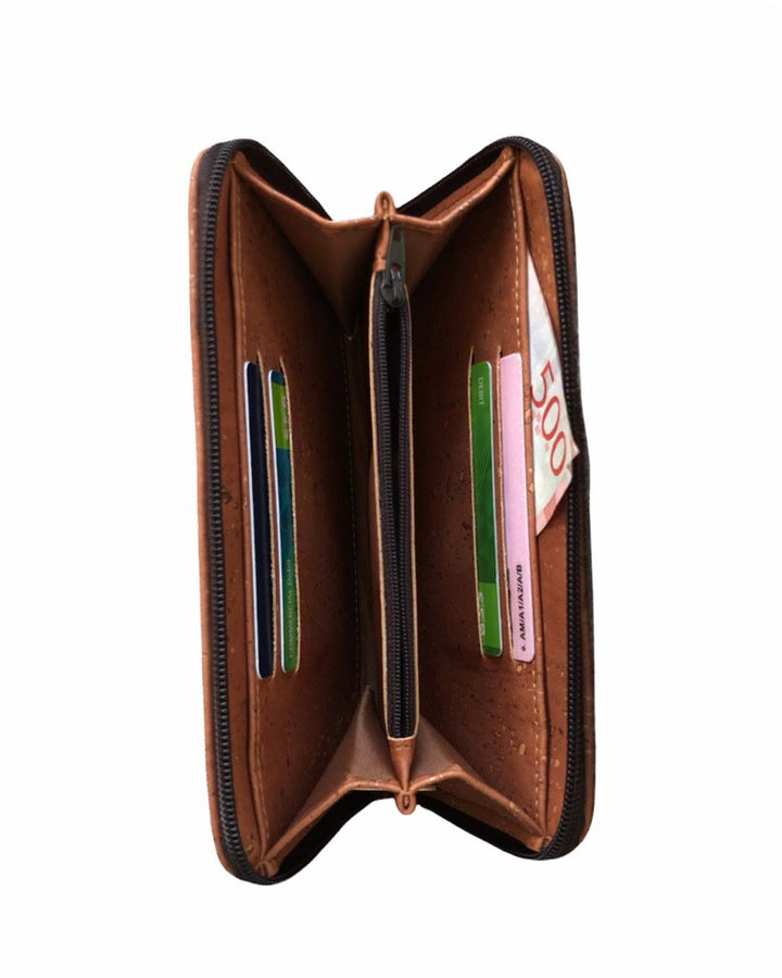 Cork Leather Vegan Zip Wallet for Women - Rosy Brown
