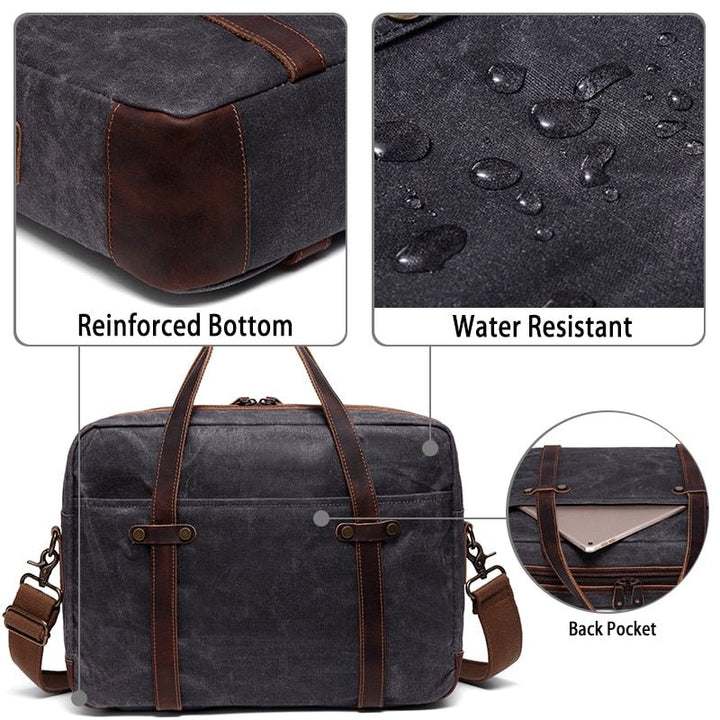 Briefcase for Men Water Resistant Waxed Canvas Messenger Bag Fits 15.6 in Laptop Man Bag Vintage Leather Bag Briefcases-9
