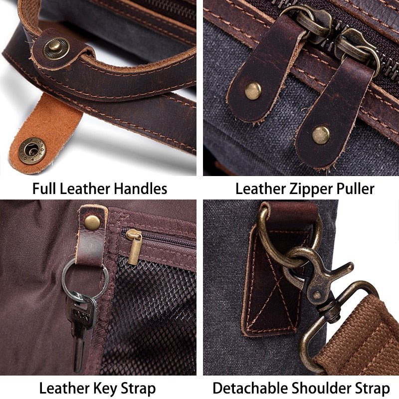 Briefcase for Men Water Resistant Waxed Canvas Messenger Bag Fits 15.6 in Laptop Man Bag Vintage Leather Bag Briefcases-13
