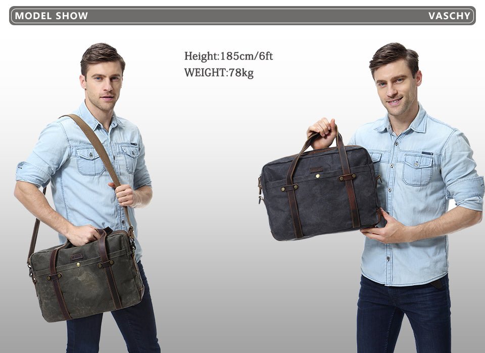 Briefcase for Men Water Resistant Waxed Canvas Messenger Bag Fits 15.6 in Laptop Man Bag Vintage Leather Bag Briefcases-4