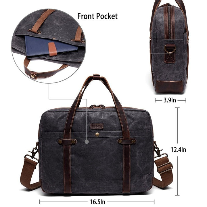 Briefcase for Men Water Resistant Waxed Canvas Messenger Bag Fits 15.6 in Laptop Man Bag Vintage Leather Bag Briefcases-12
