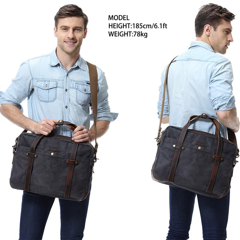 Briefcase for Men Water Resistant Waxed Canvas Messenger Bag Fits 15.6 in Laptop Man Bag Vintage Leather Bag Briefcases-10