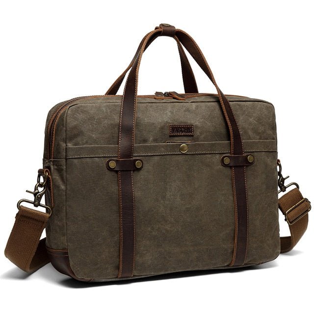 Briefcase for Men Water Resistant Waxed Canvas Messenger Bag Fits 15.6 in Laptop Man Bag Vintage Leather Bag Briefcases-1