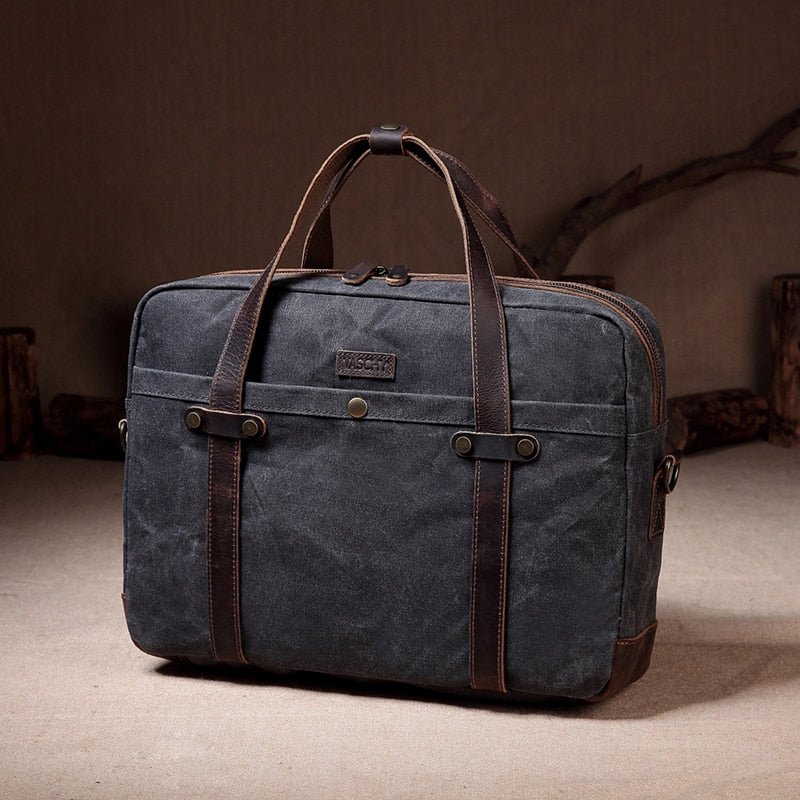 Briefcase for Men Water Resistant Waxed Canvas Messenger Bag Fits 15.6 in Laptop Man Bag Vintage Leather Bag Briefcases-0