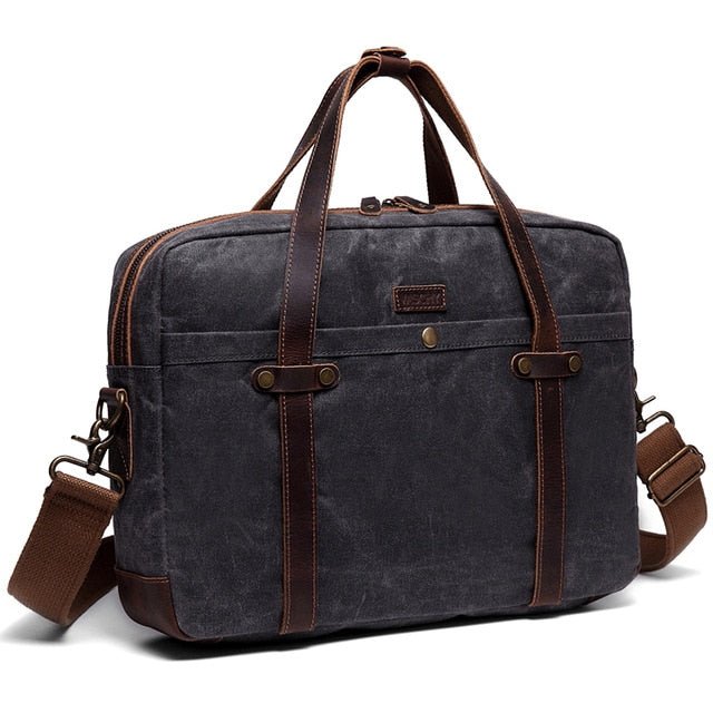 Briefcase for Men Water Resistant Waxed Canvas Messenger Bag Fits 15.6 in Laptop Man Bag Vintage Leather Bag Briefcases-2