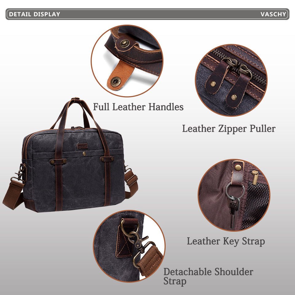 Briefcase for Men Water Resistant Waxed Canvas Messenger Bag Fits 15.6 in Laptop Man Bag Vintage Leather Bag Briefcases-6