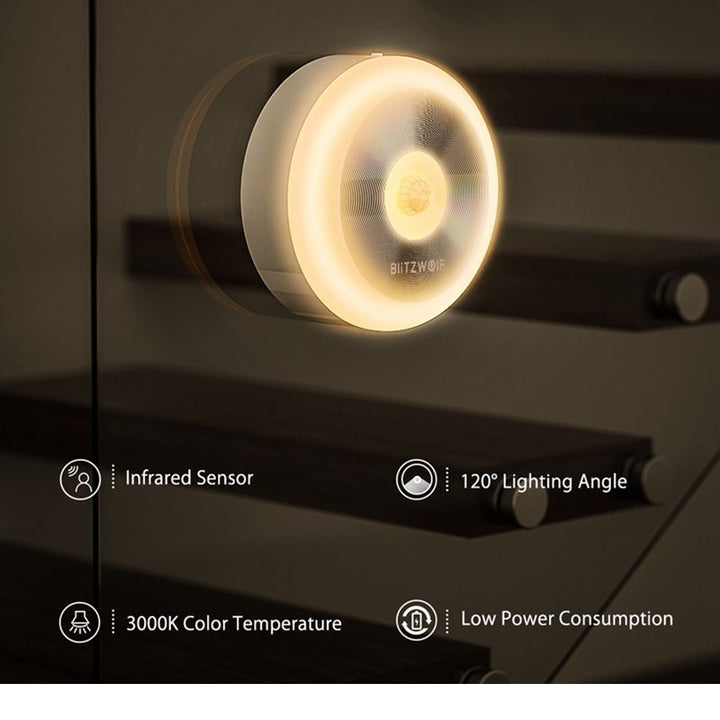 BW-LT15 Smart Control Night Lights LED Motion PIR Infrared Sensor 0.8W 3000K 120 Degree Lighting Angle Smart LED Light