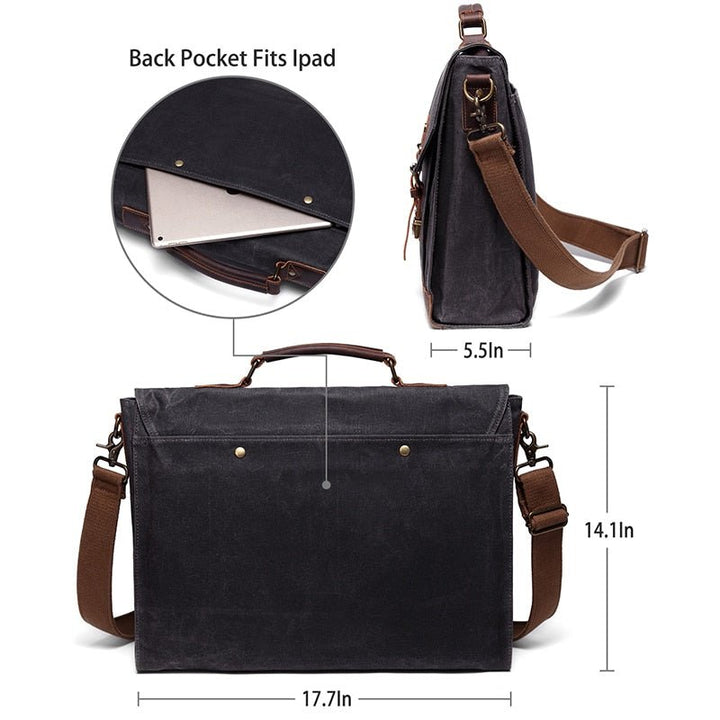 Canvas Messenger Bag for Men Vintage Leather Bag Men Waxed Canvas Briefcase Men for 17.3 inch Laptop Office Bags for Men