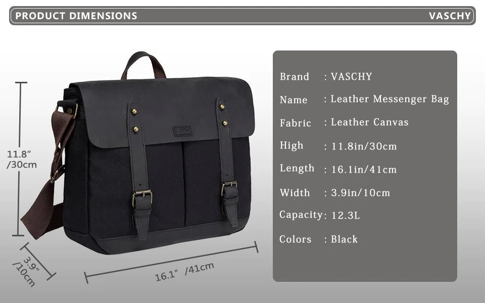 Cowhide Leather Messenger Bag for Men Casual Laptop Briefcase Water Resistant Canvas Business Handbag Men's Travel Bag