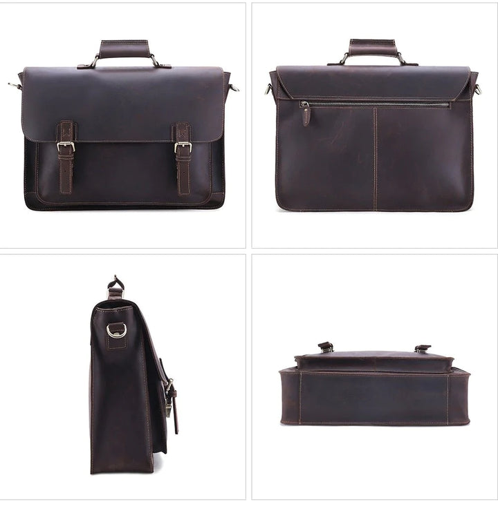 Crazy Horse Leather Large Briefcases Male Messenger Laptop Bag Vintage Men's Genuine Leather Briefcase Business Travel Bag