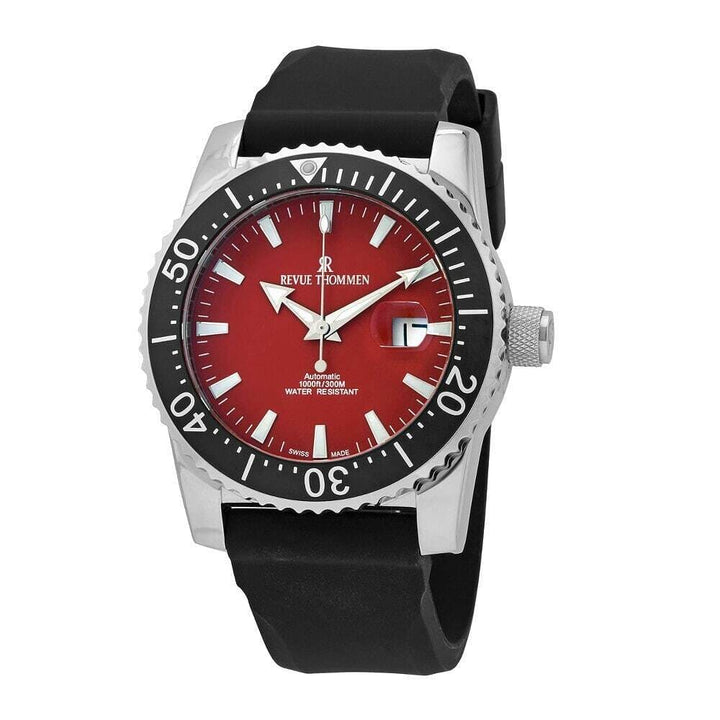 Revue Thommen 17030.2536 Diver Red Dial Men's Black Rubber Automatic Watch-0