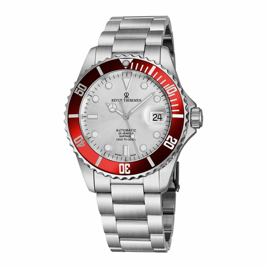 Revue Thommen 17571.2126 Diver Silver Dial Red Bezel Stainless Steel Swiss Watch-0